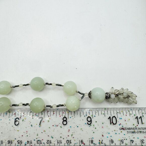 Chunky Green Stone Glass Necklace With Cluster Pendant Jadeite Boho Bohemian - Picture 8 of 8